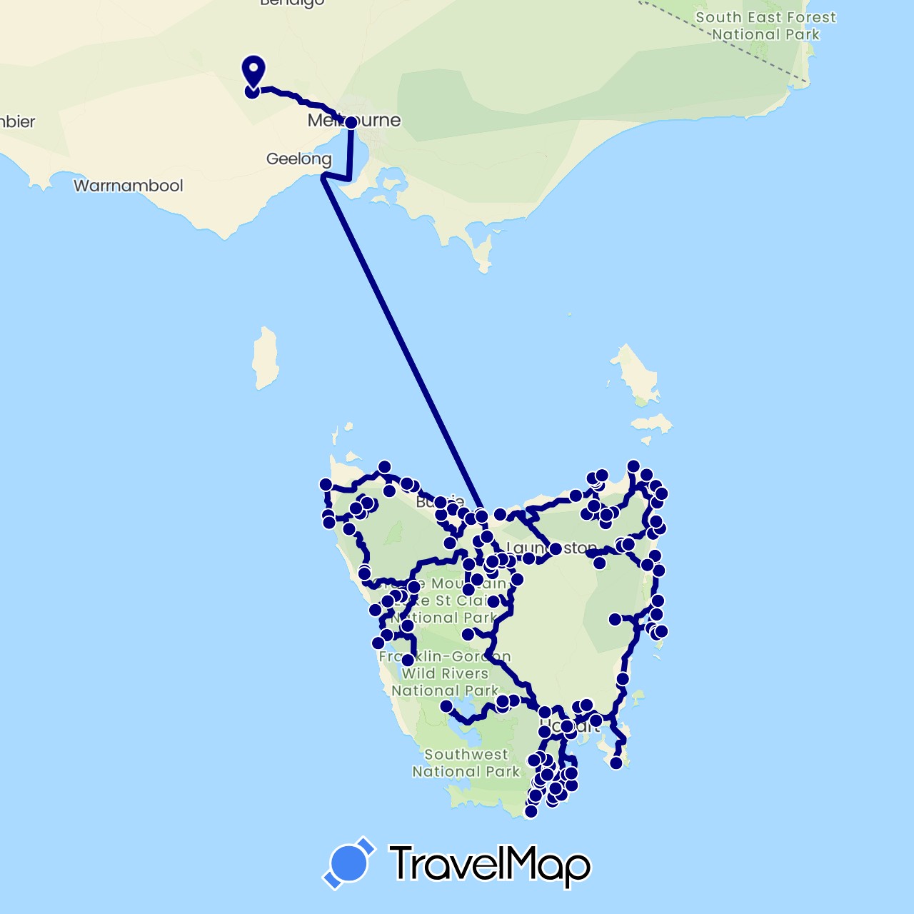 TravelMap itinerary: driving in Australia (Oceania)