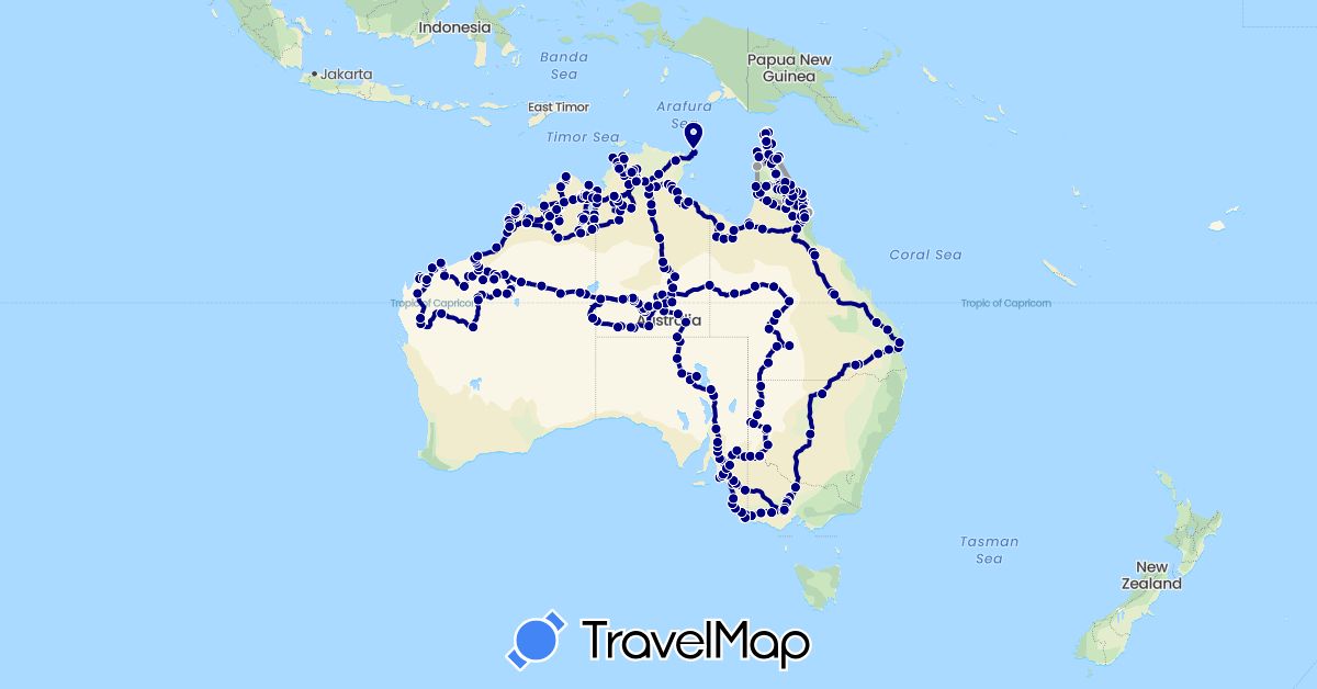 TravelMap itinerary: driving, plane in Australia (Oceania)
